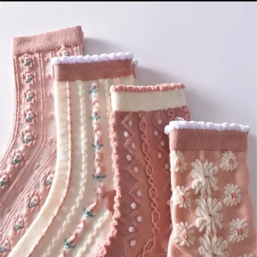 Pink cottagecore sock floral textured print bundle